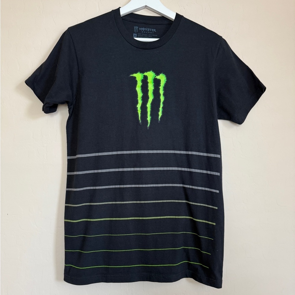Monster Energy Men’s Medium Black Striped Logo Graphic Short Sleeve Shirt